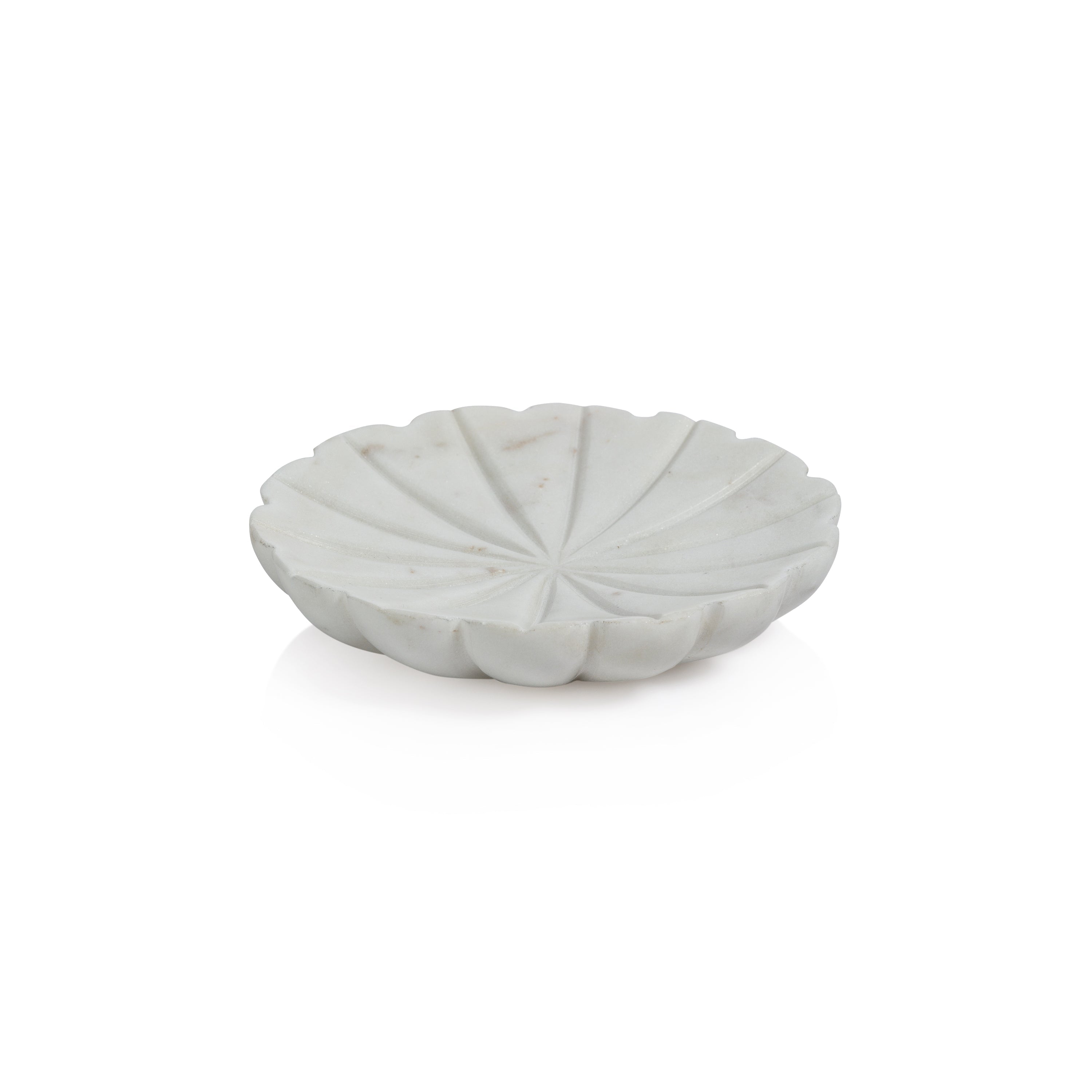 2-Piece Flower Marble Decorative Dish Set, White, White