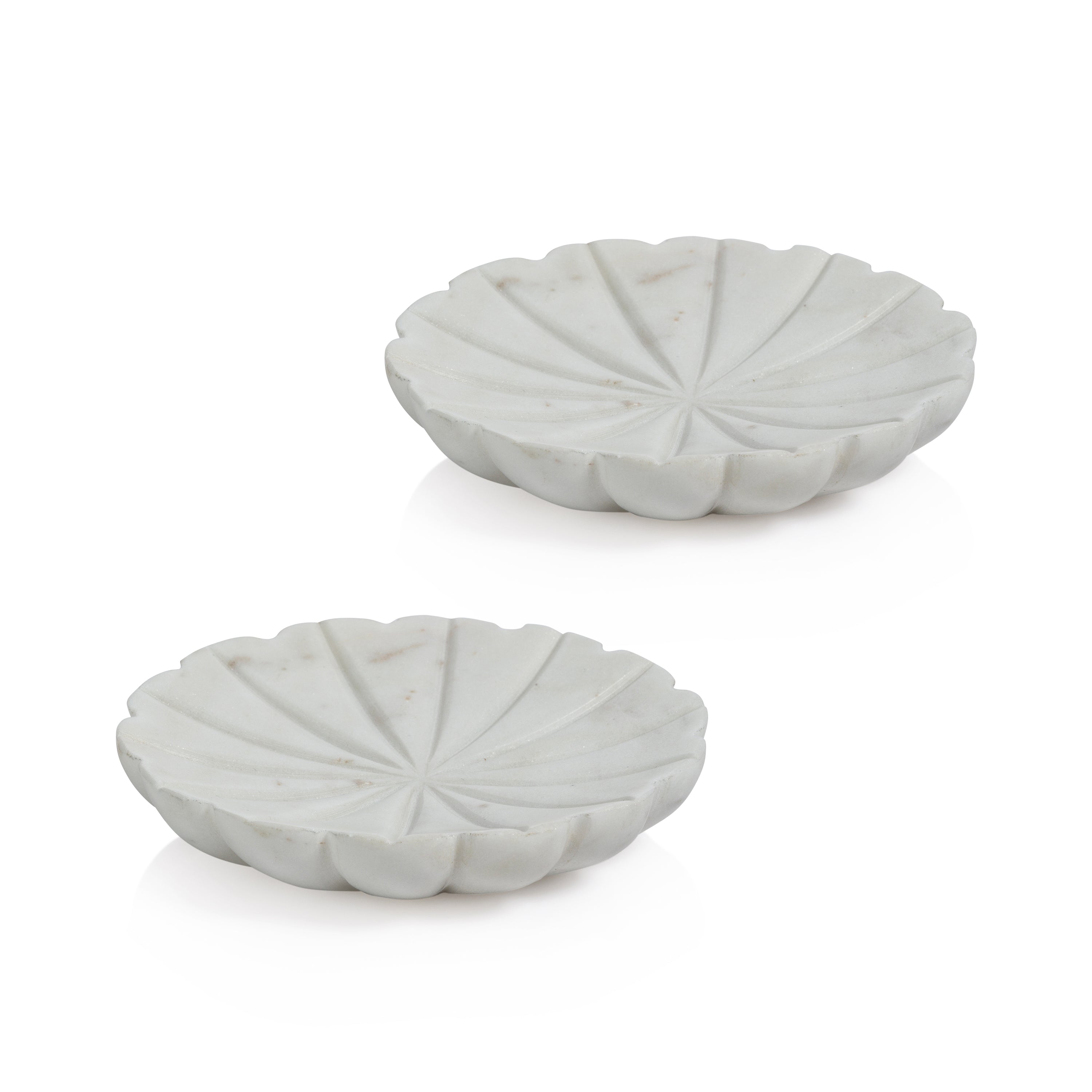 2-Piece Flower Marble Decorative Dish Set, White, White