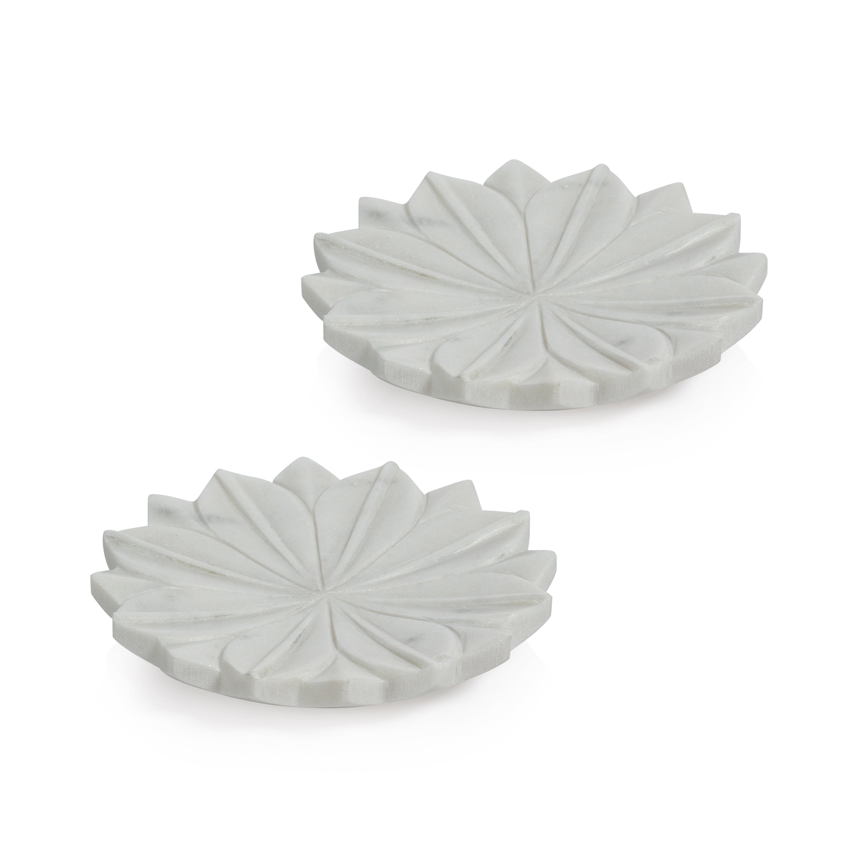 2-Piece Lotus Marble Decorative Dish Set, White