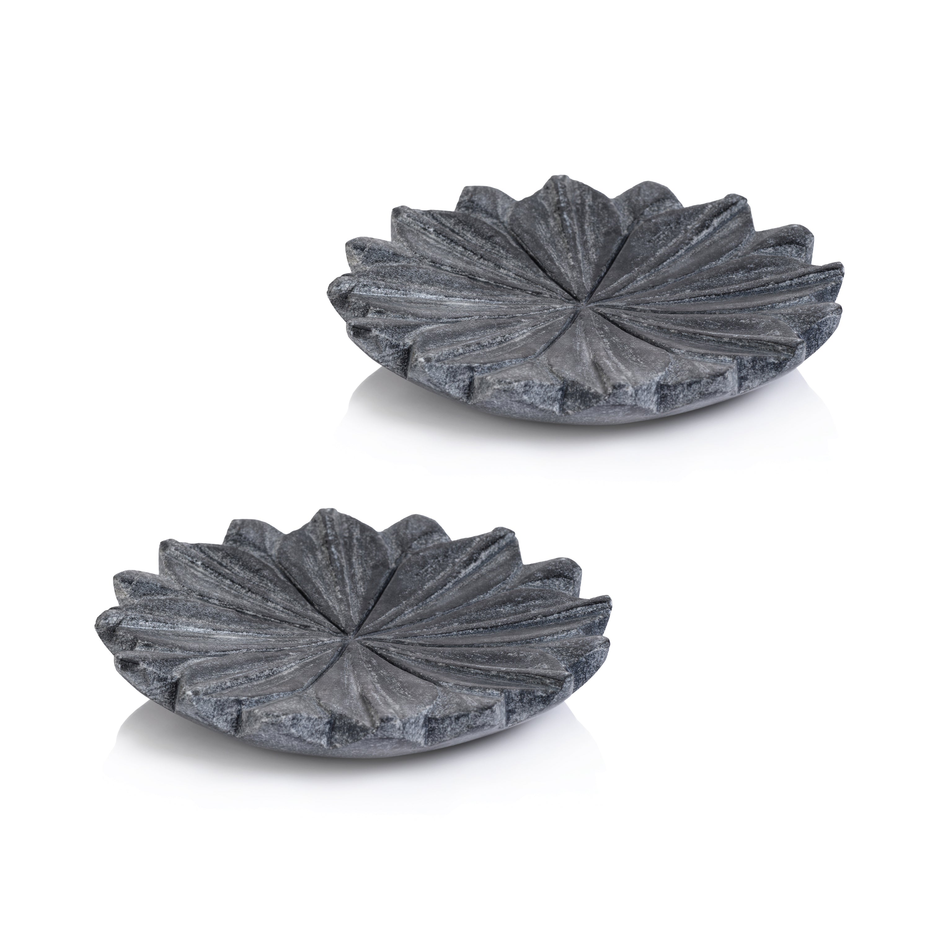 2-Piece Lotus Marble Decorative Dish Set, Gray